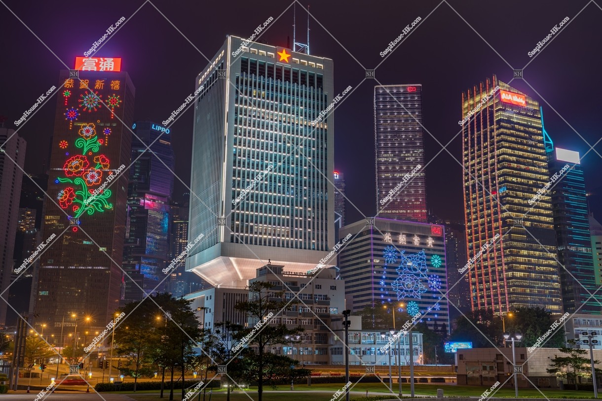 金鐘(アドミラリティ)  ビジネス地域のビル群の旧正月の夜景 その③