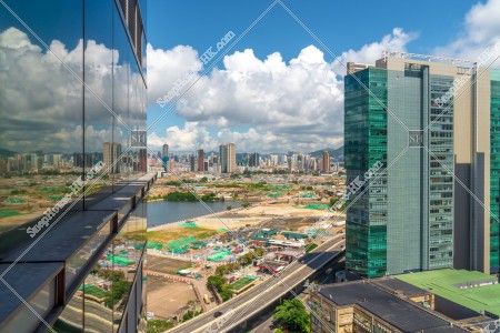 九龍灣から見る啟德と土瓜灣の風景