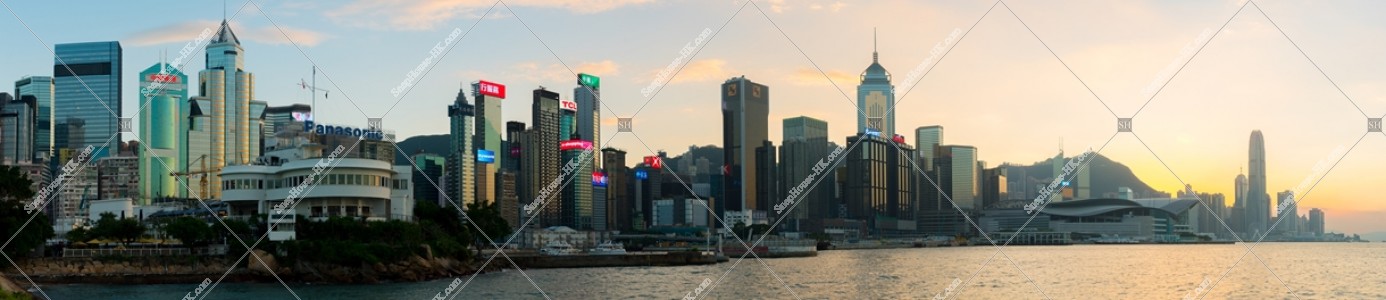 夕方の銅鑼湾（銅鑼灣） ～湾仔（灣仔）～セントラル（中環）のパノラマ風景