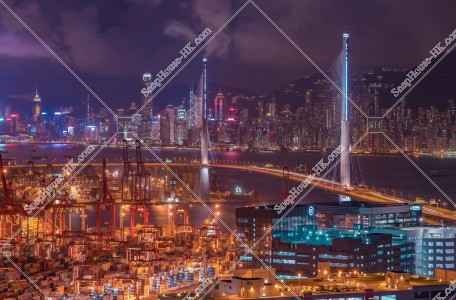 葵青コンテナターミナル(葵青貨櫃碼頭)と香港島の夜景 その②