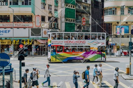 湾仔(灣仔)を走行する香港トラム