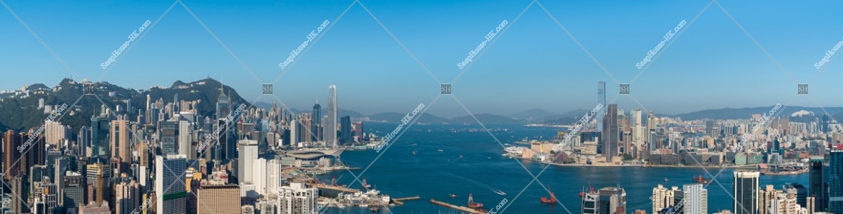 九龍半島と香港島のパノラマ風景