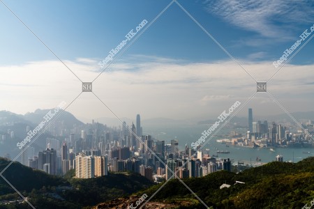 香港島と九龍半島の夕方のスカイラインビュー その⑨