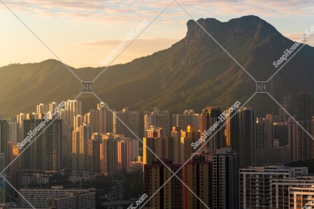 夕方の獅子山と黃大仙のマンション群 その②