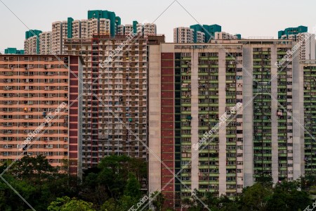 九龍東の夕方の公共住宅のマンション群 その⑥