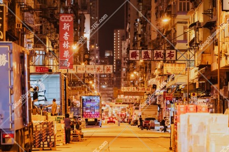 油麻地 夜の上海街の街並み その②