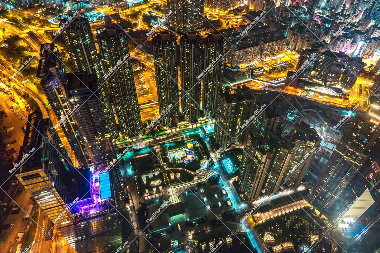 Night view of high-rise buildings at West Kowloon