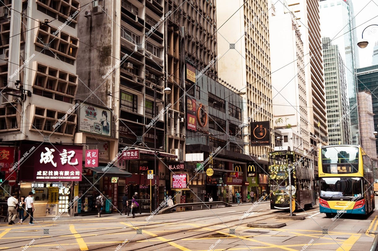Street view of Des Voeux Road Central with Hong Kong Tramway at Sheung Wan, No.1