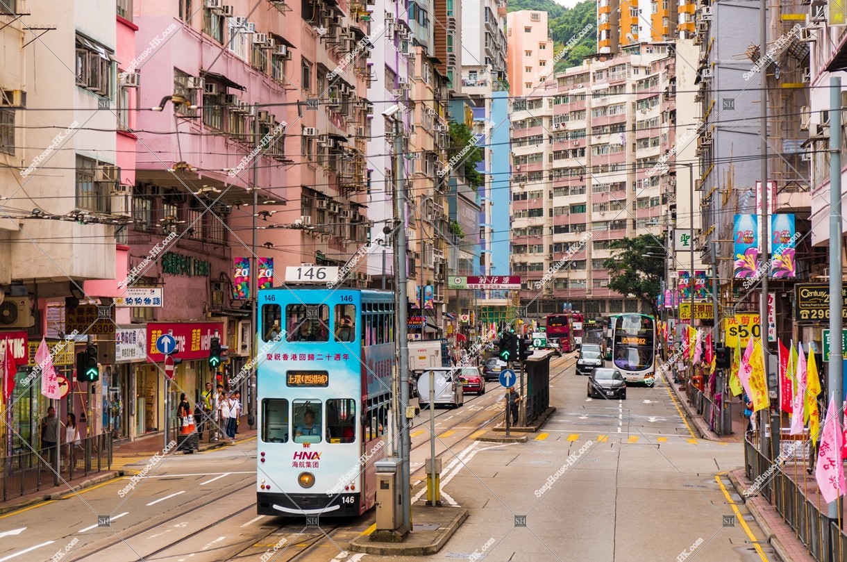 Street view of Shau Kei Wan with Hong Kong Tramway, No.1
