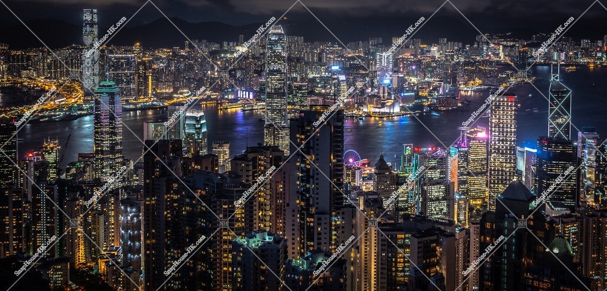 Skyline view of Hong Kong from The Peak at night, No.1