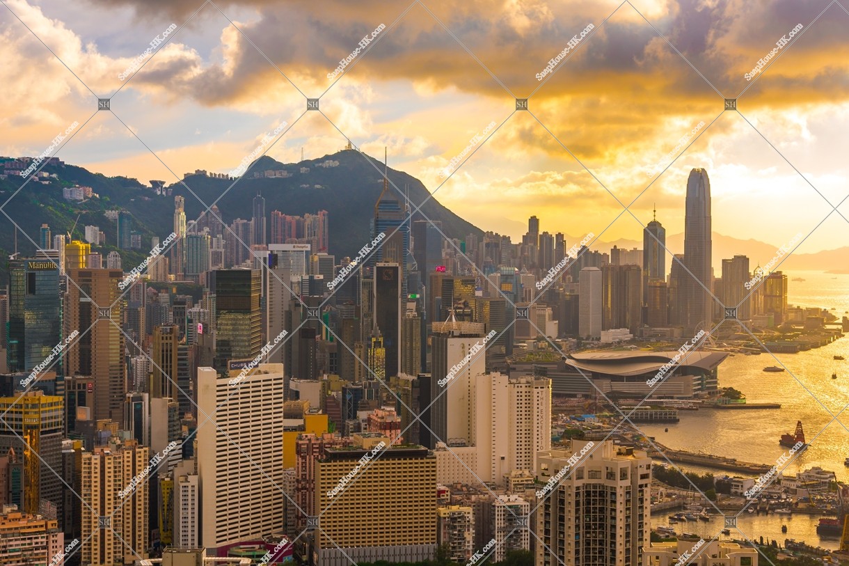 View of high-rise buildings at Causeway Bay to Central in sunset time, No.1