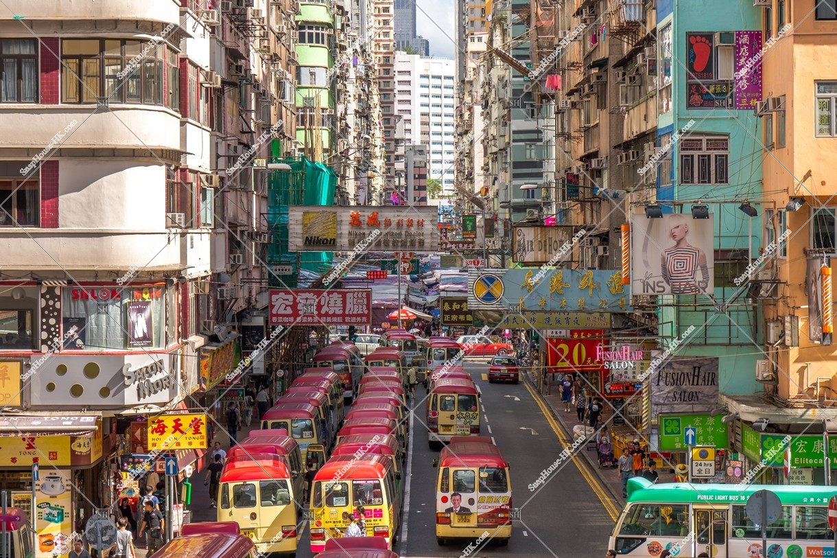 View of signboards and minibus, Mong Kok, No.17
