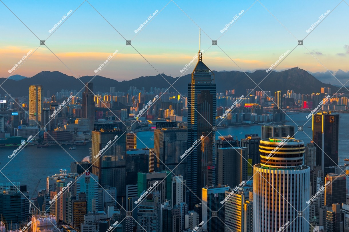 View of high-rise buildings at Wan Chai in sunset time, No.1