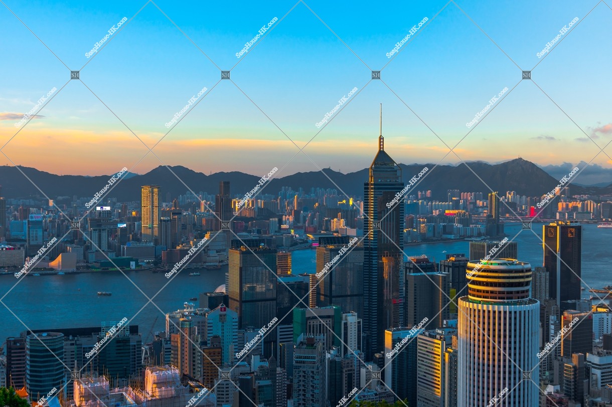 View of high-rise buildings at Wan Chai in sunset time, No.2