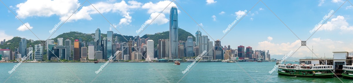Panoramatic view of  the high-rise buildings of Central and Star Ferry, No.1