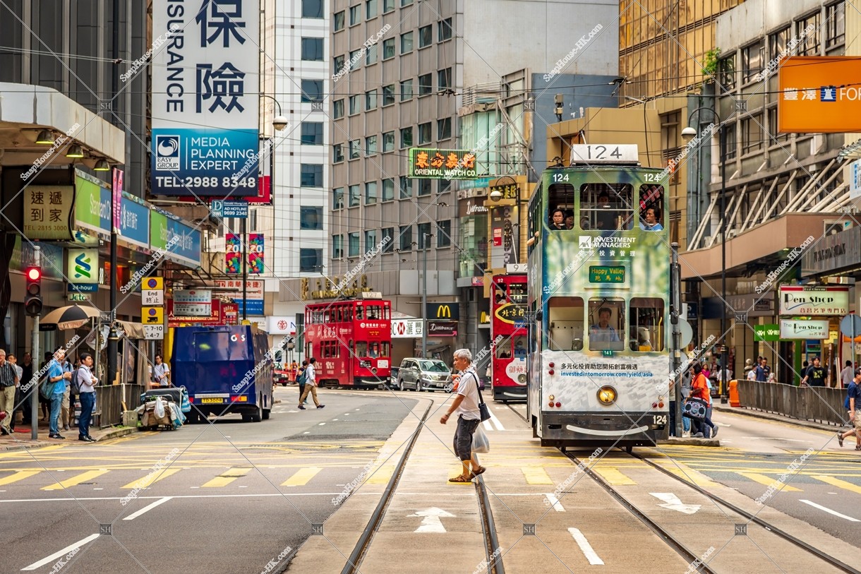 Street view of Des Voeux Road Central with Hong Kong Tramway at Sheung Wan, No.3