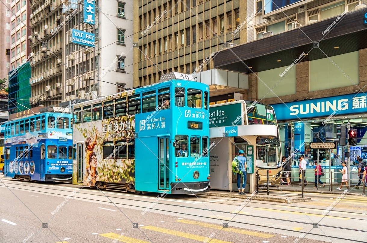 Street view of Des Voeux Road Central with Hong Kong Tramway at Sheung Wan, No.2