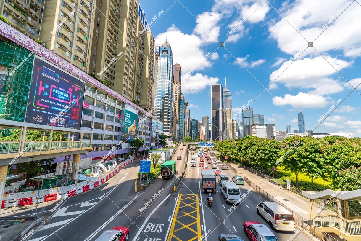 Street view of Gloucester Road at Hong Kong Island