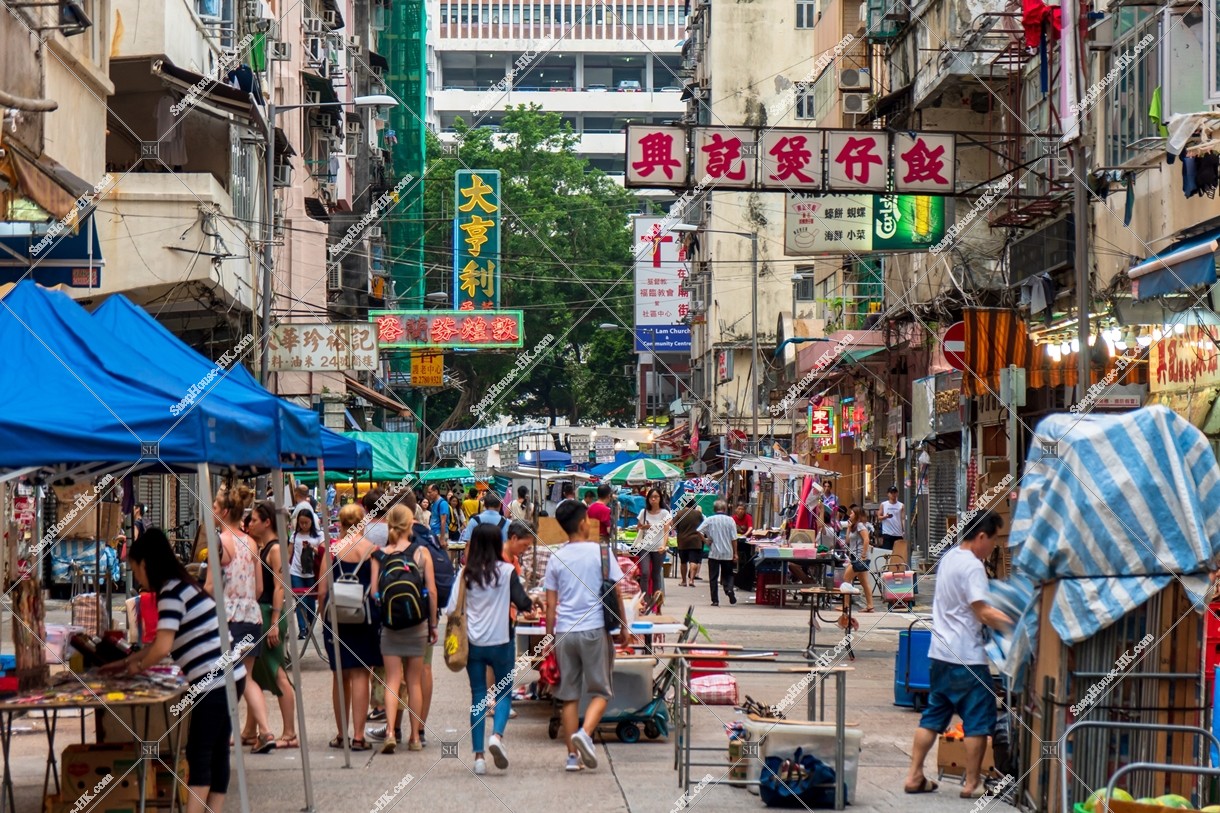 Evening view of Temple Street at Yau Ma Tei, No.3