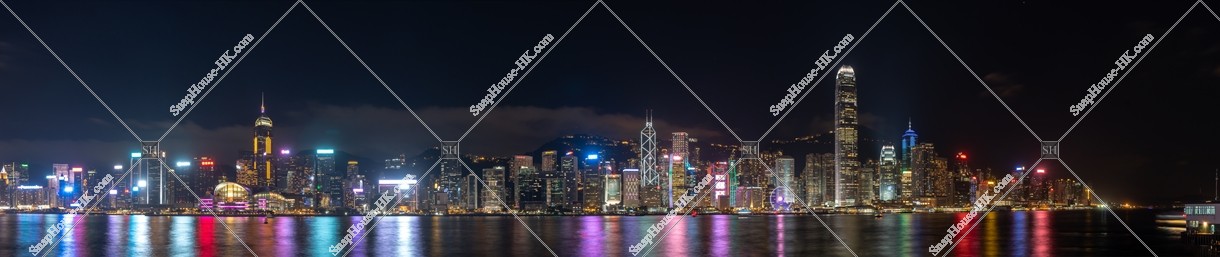 Panoramatic night view of the high-rise buildings of Hong Kong Island, view from Tsim Sha Tsui , No.3