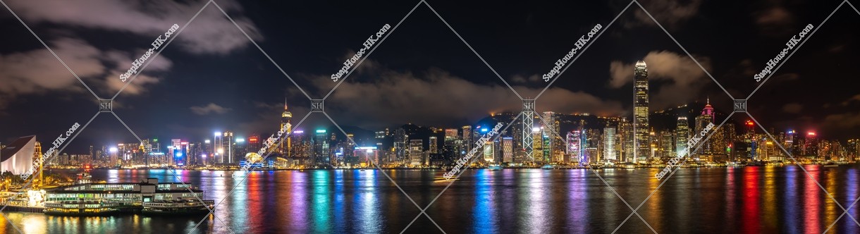 Panoramatic night view of the high-rise buildings of Hong Kong Island, view from Tsim Sha Tsui , No.4