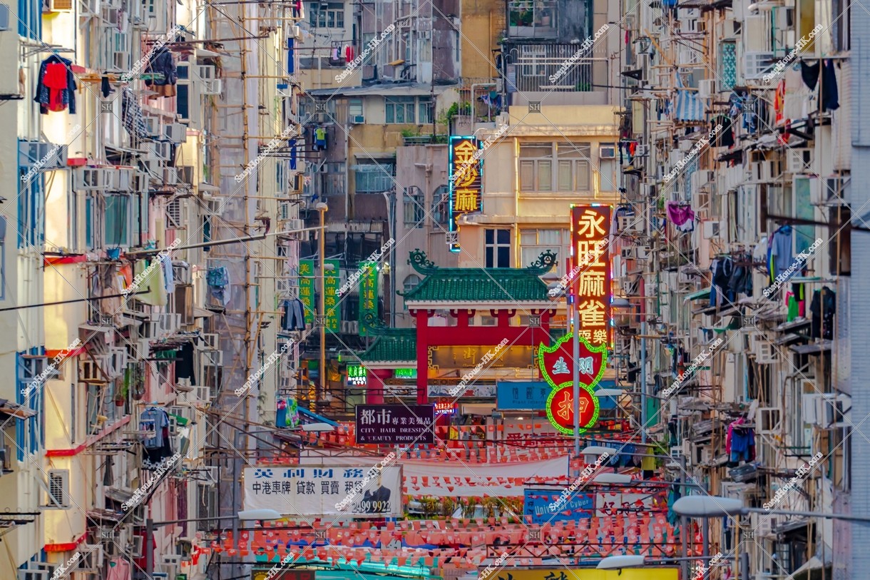 View of Temple Street Night Market at Jordan in the evening, No.3