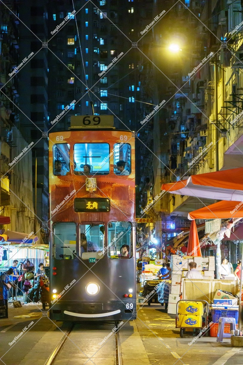 Shopping street and Hong Kong Tram at Chun Yeung Street , North Point, No.5