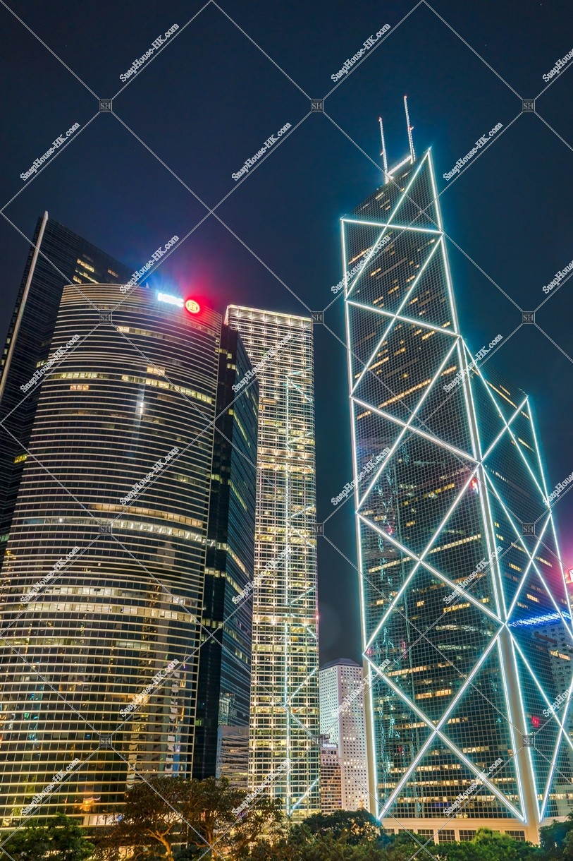 Three Garden Road and Bank of China Tower at night, Central, No.1
