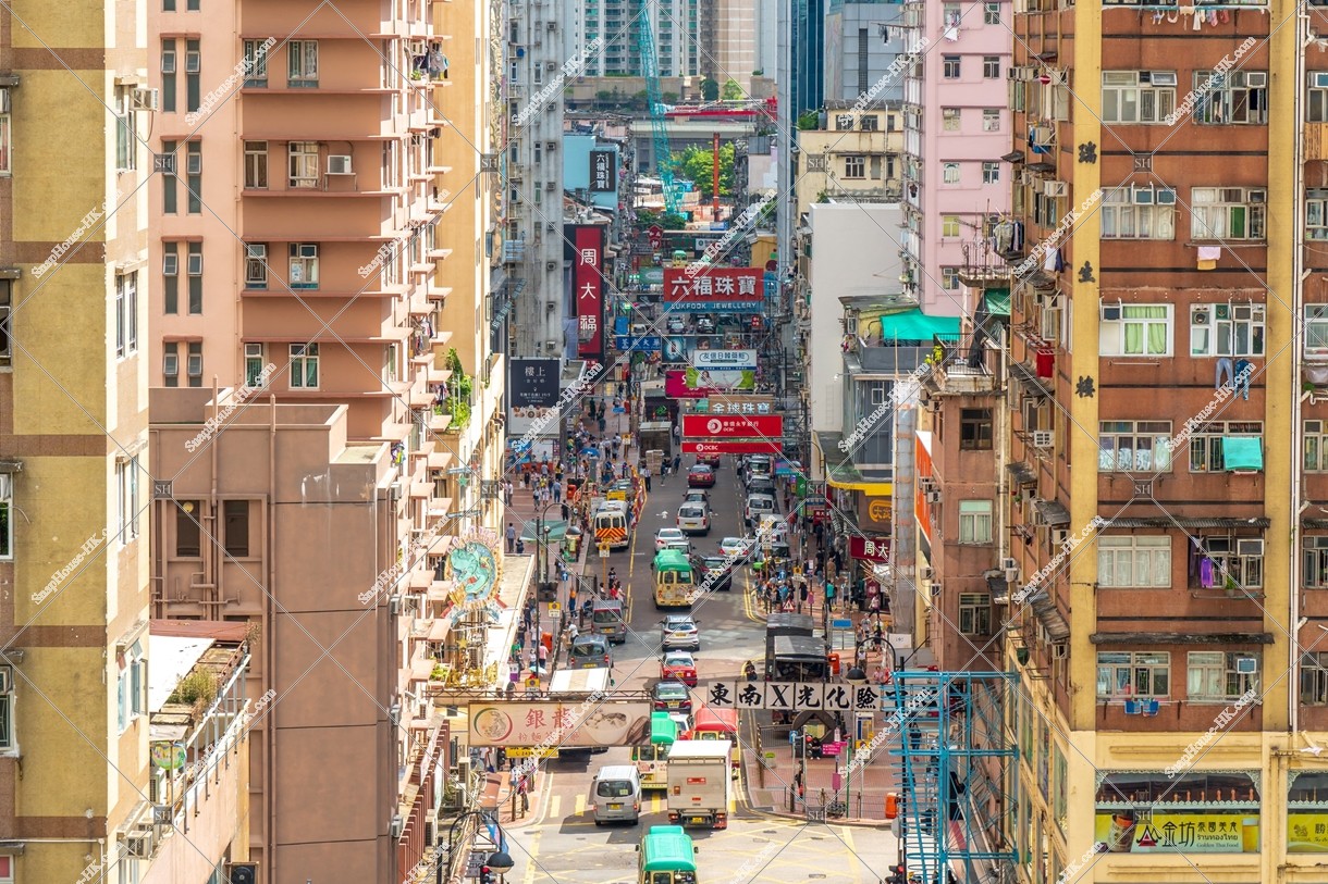 Street view of Tsuen Wan with signboards, No.2