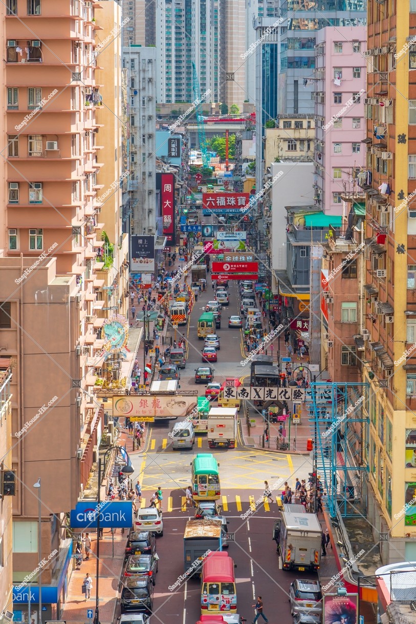 Street view of Tsuen Wan with signboards, No.3