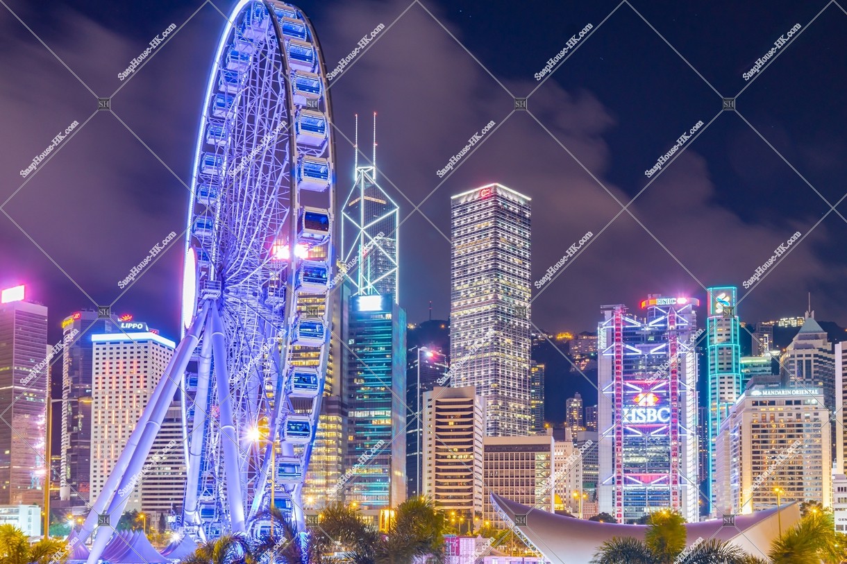 Night view of The Hong Kong Observation Wheel and high-rise buildings at Central, No.1