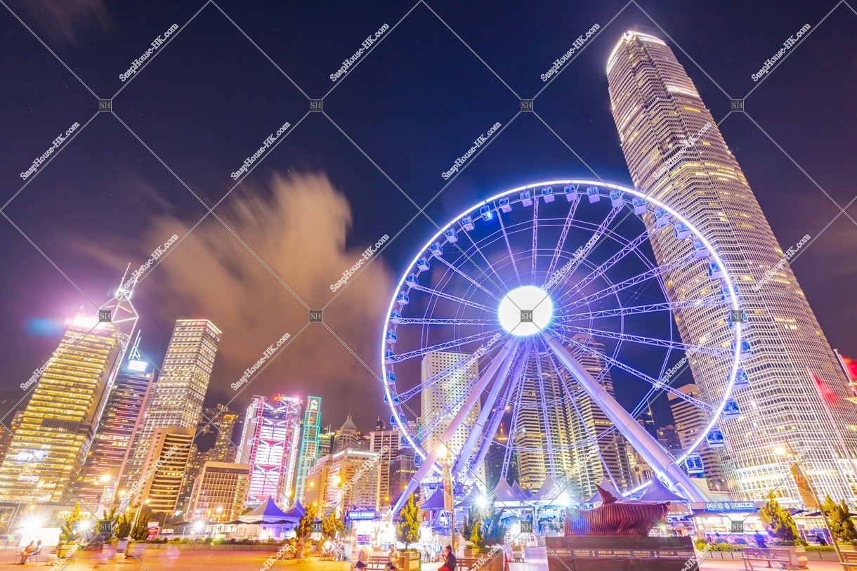 Night view of The Hong Kong Observation Wheel and high-rise buildings at Central, No.3