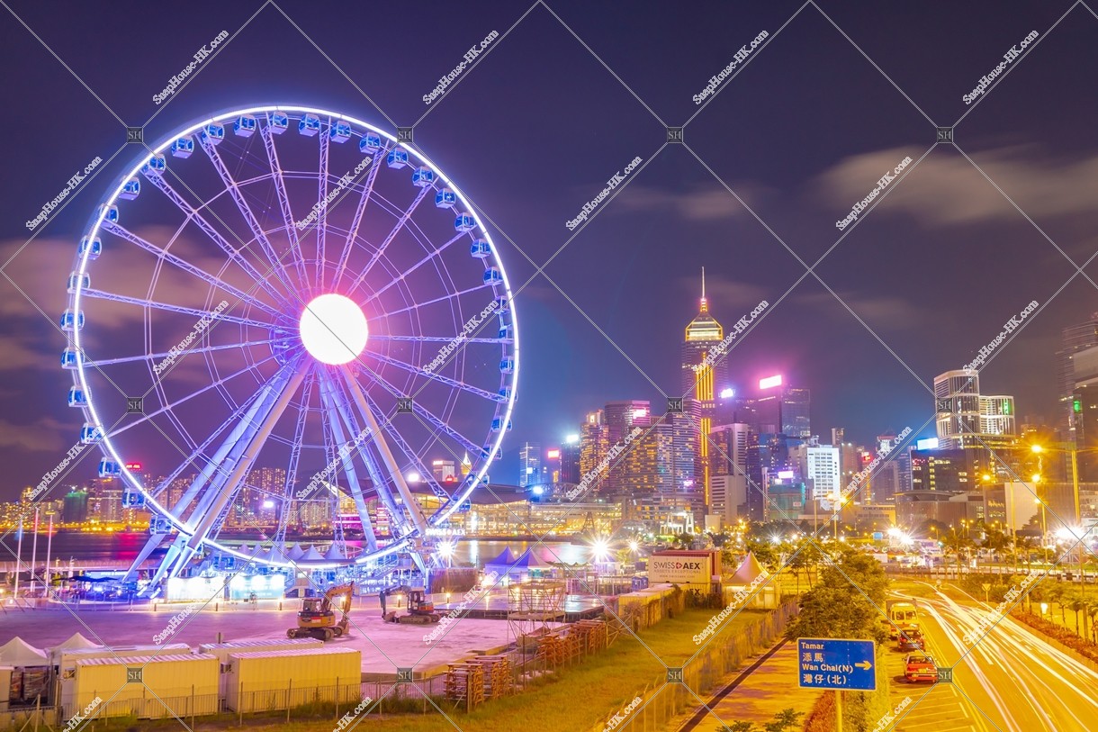 Night view of the high-rise buildings at Connaught Road Central, Central, No.1