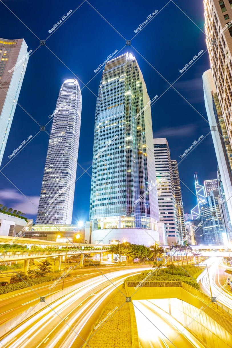 The Hong Kong Observation Wheel and buildings at night, Wan Chai, No.1