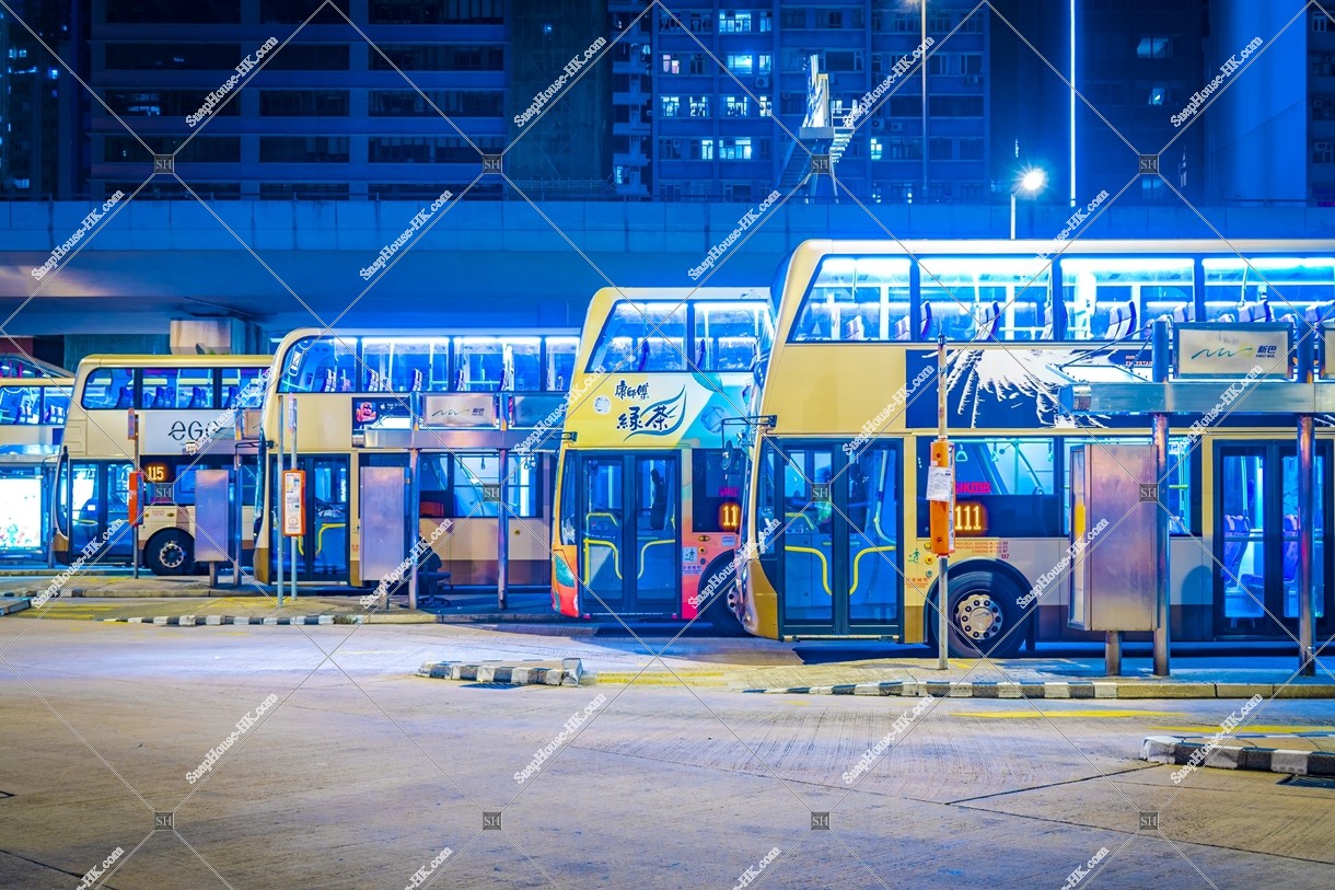 Bus in stopping at night