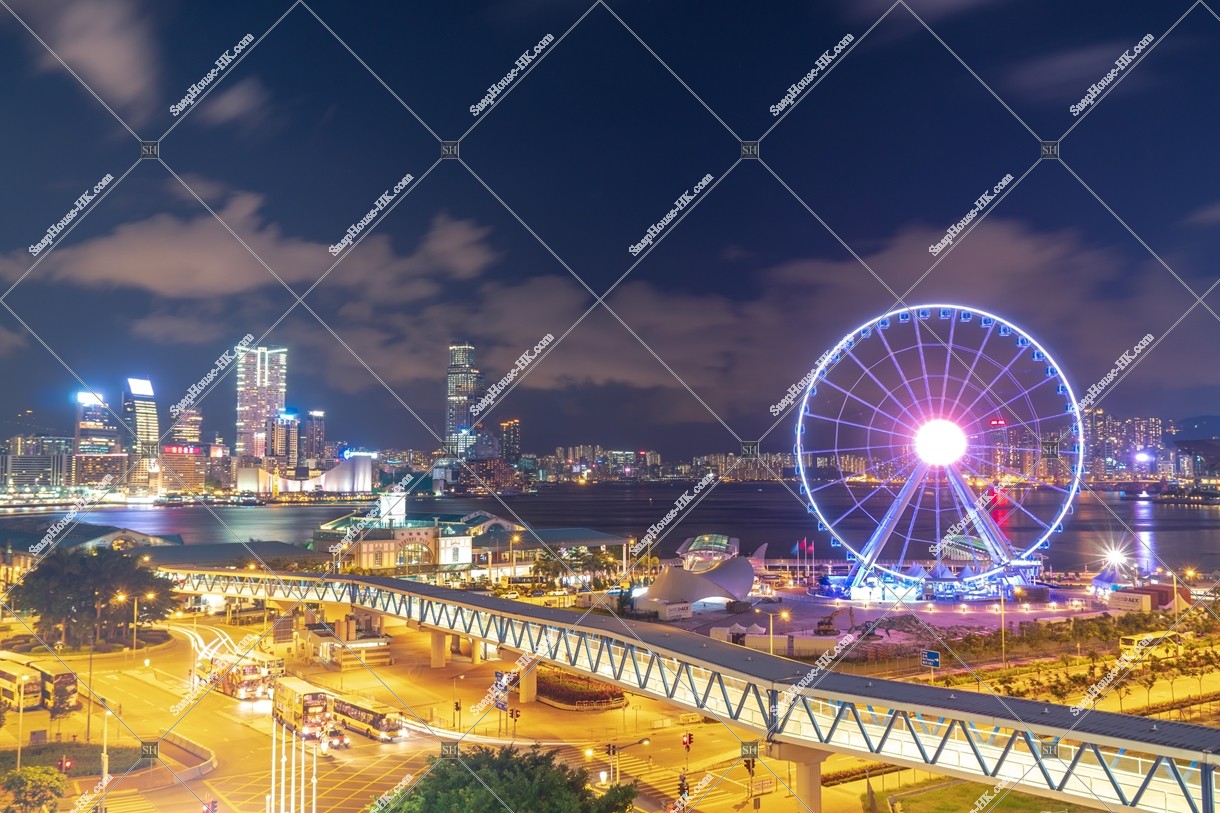The Hong Kong Observation Wheel and Central Ferry Piers at night, Central, No.1
