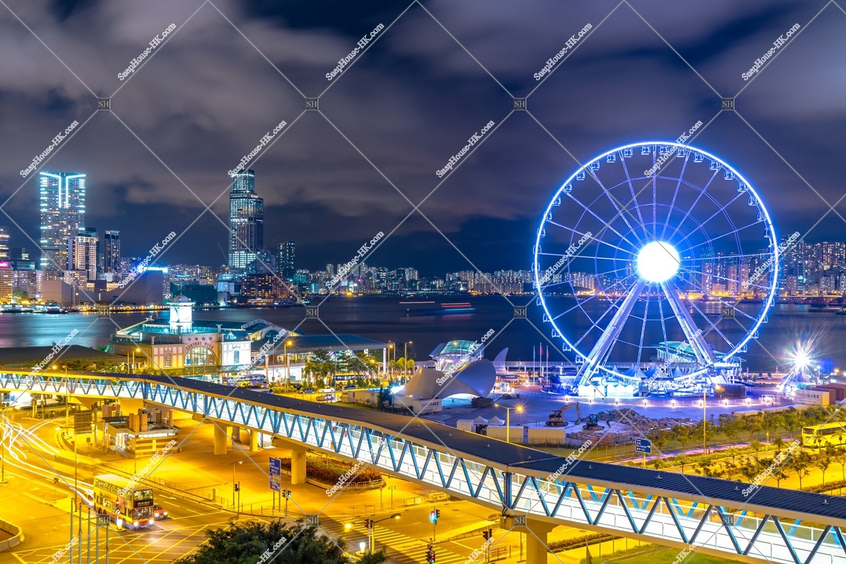 The Hong Kong Observation Wheel and Central Ferry Piers at night, Central, No.2