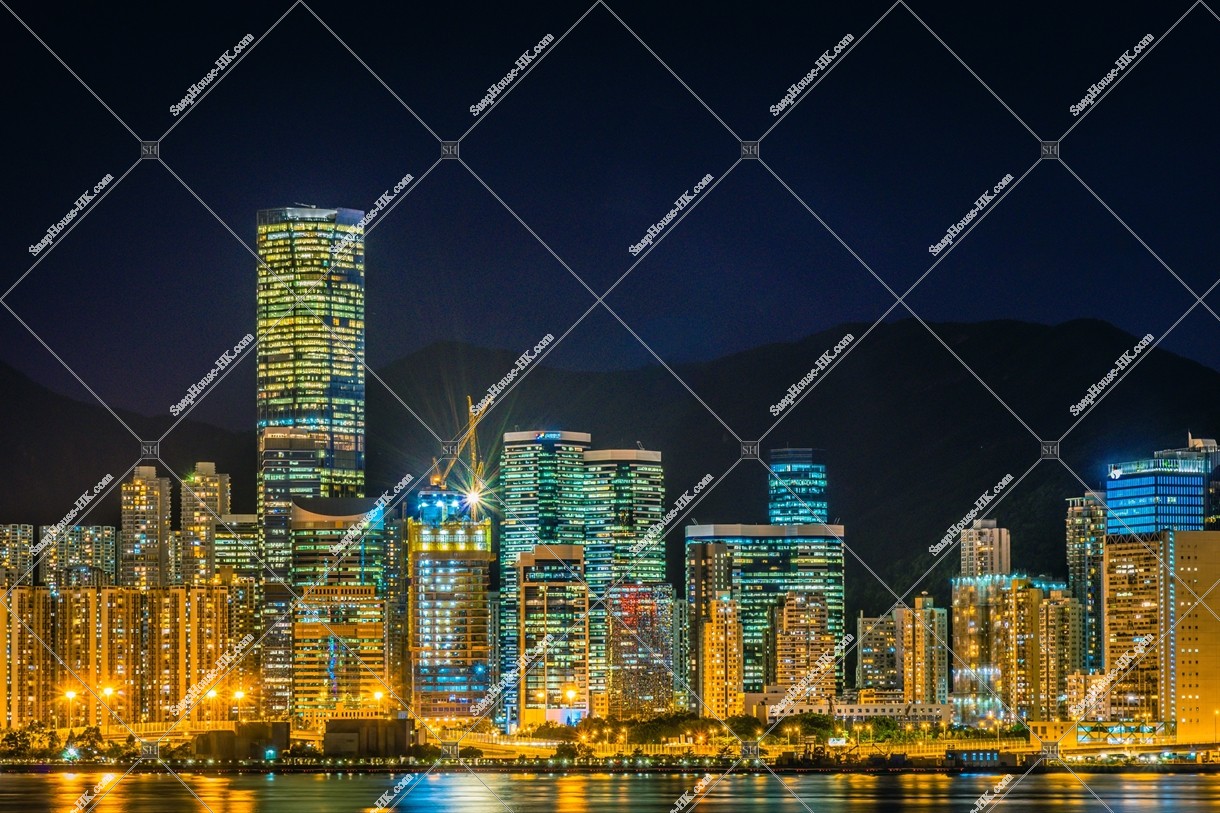 Landscape of high-rise buildings at night, Quarry Bay, No.1