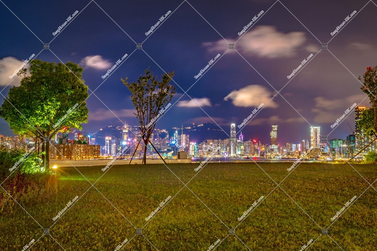 Landscape of Hong Kong Island and Kai Tak Cruise Terminal at night
