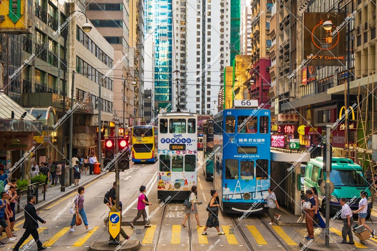 Street view of Des Voeux Road Central with Hong Kong Tramway at Sheung Wan, No.7