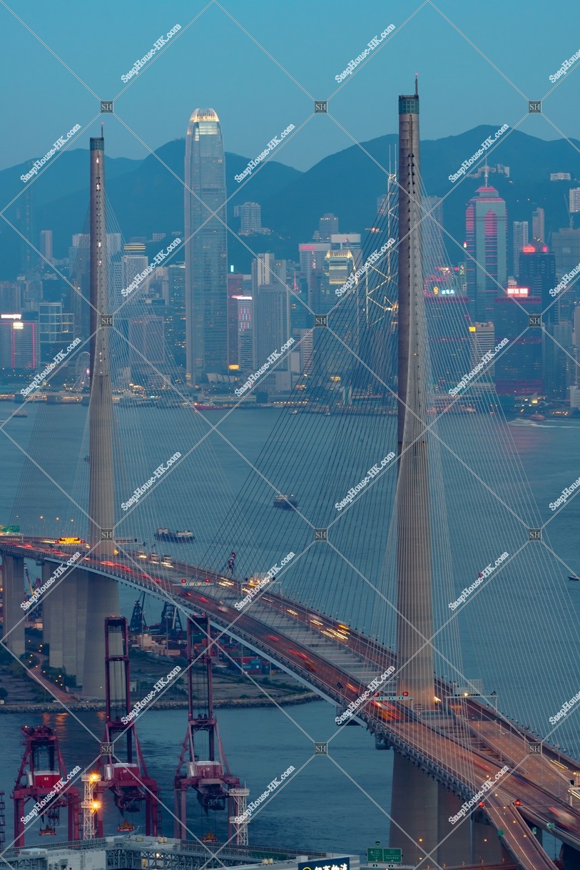 View of Stonecutters' Bridge and Hong Kong Island in the evening, No.2