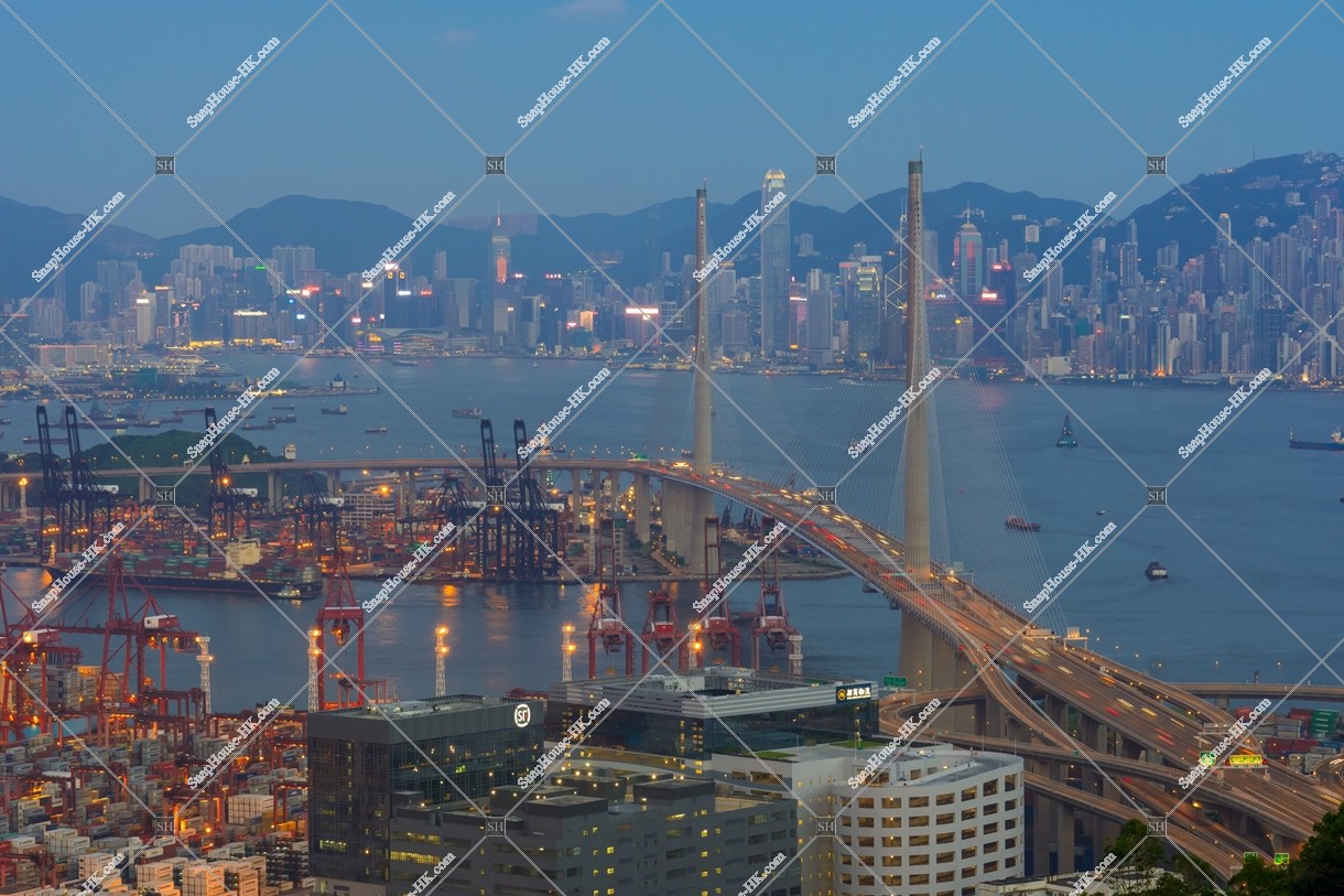 View of Stonecutters' Bridge and Hong Kong Island in the evening, No.3