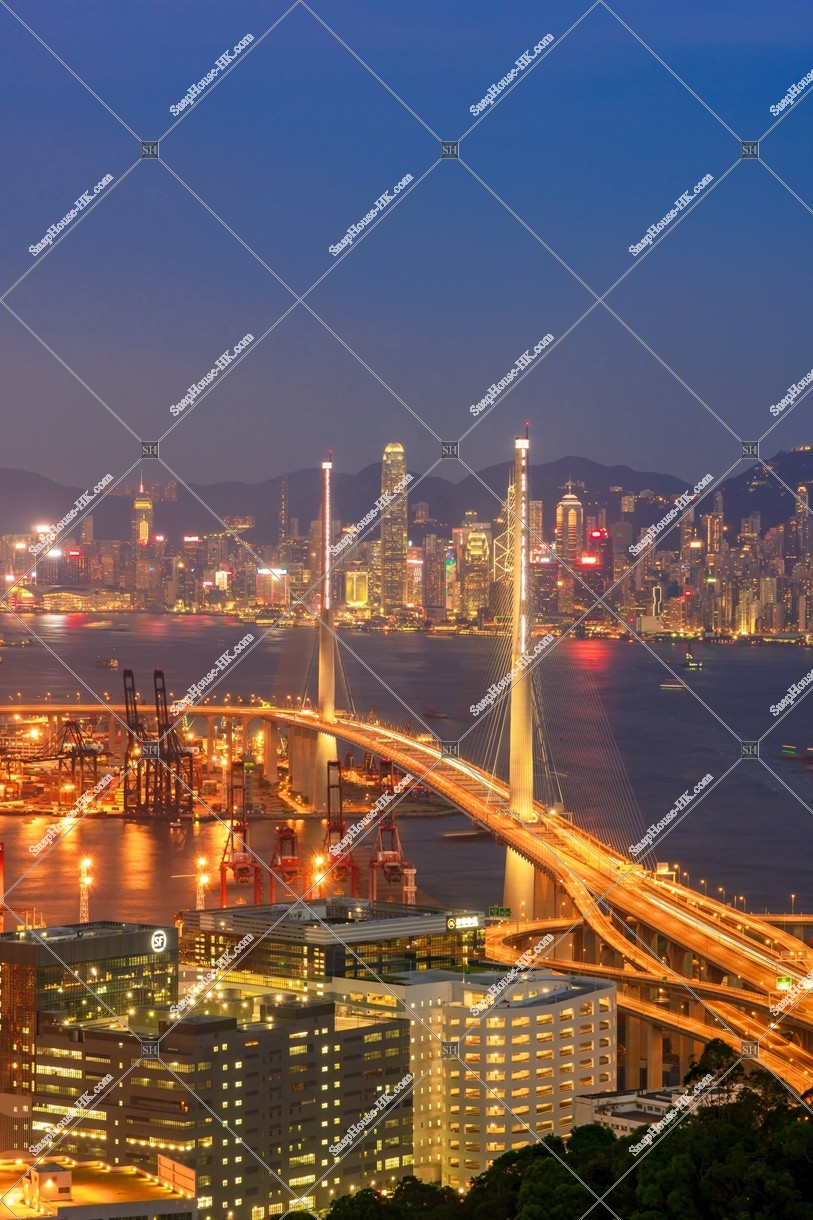 View of Stonecutters' Bridge and Hong Kong Island at night, No.2