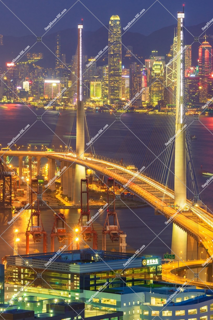 View of Stonecutters' Bridge and Hong Kong Island at night, No.3