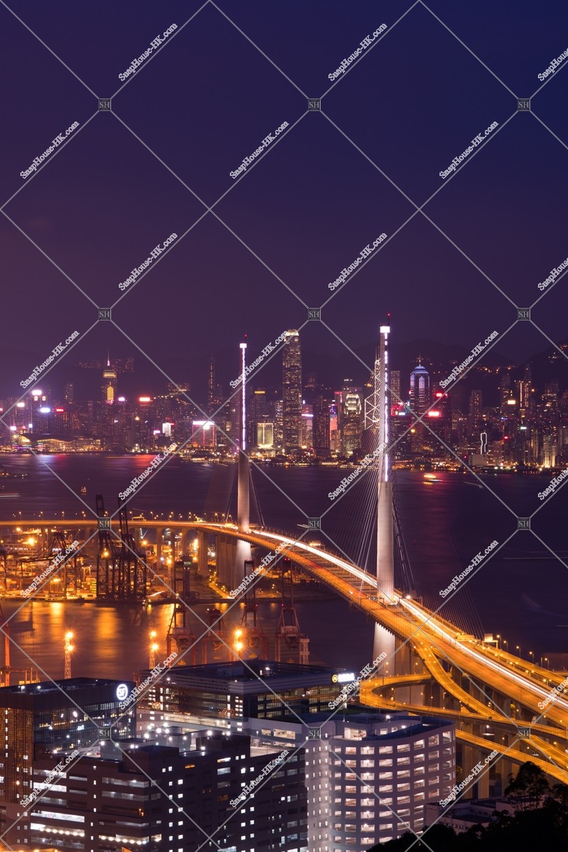 View of Stonecutters' Bridge and Hong Kong Island at night, No.4