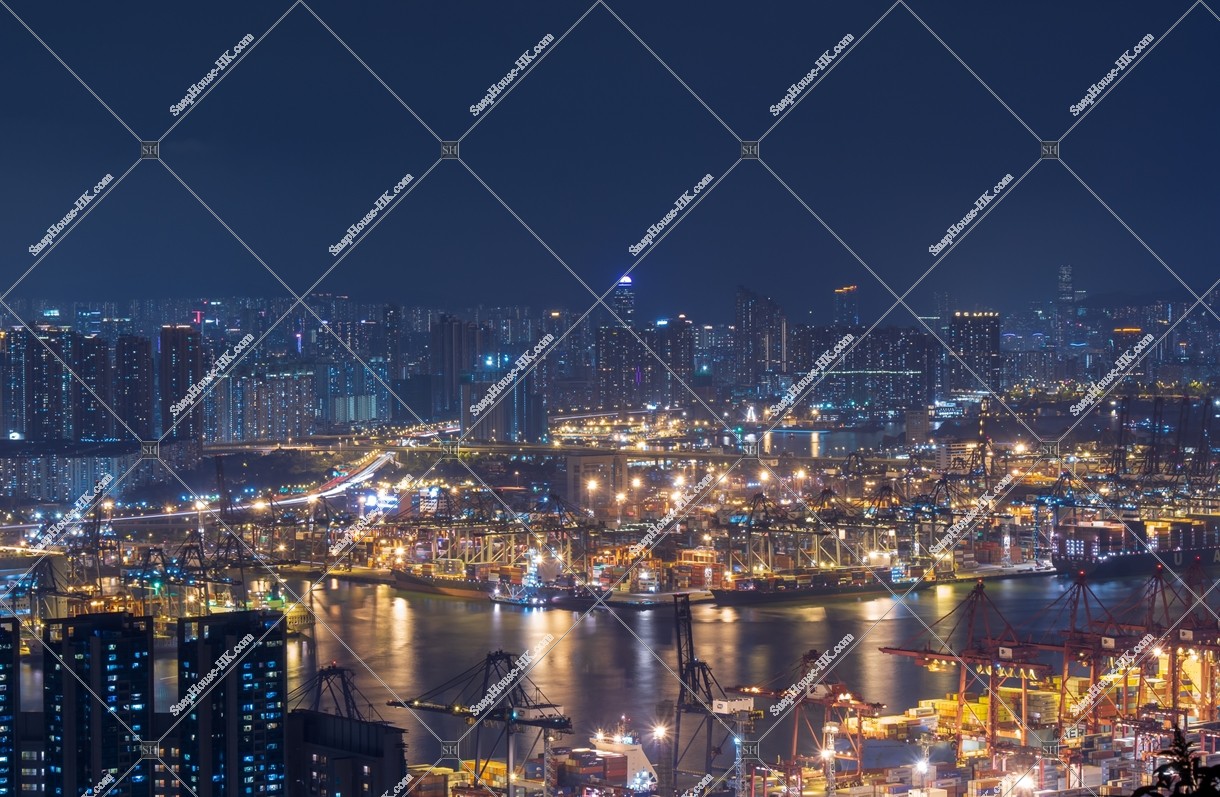 View of Stonecutters' Bridge and Kowloon at night, No.1