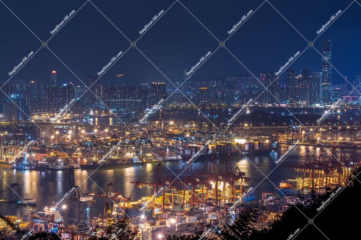 View of Stonecutters' Bridge and Kowloon at night, No.2