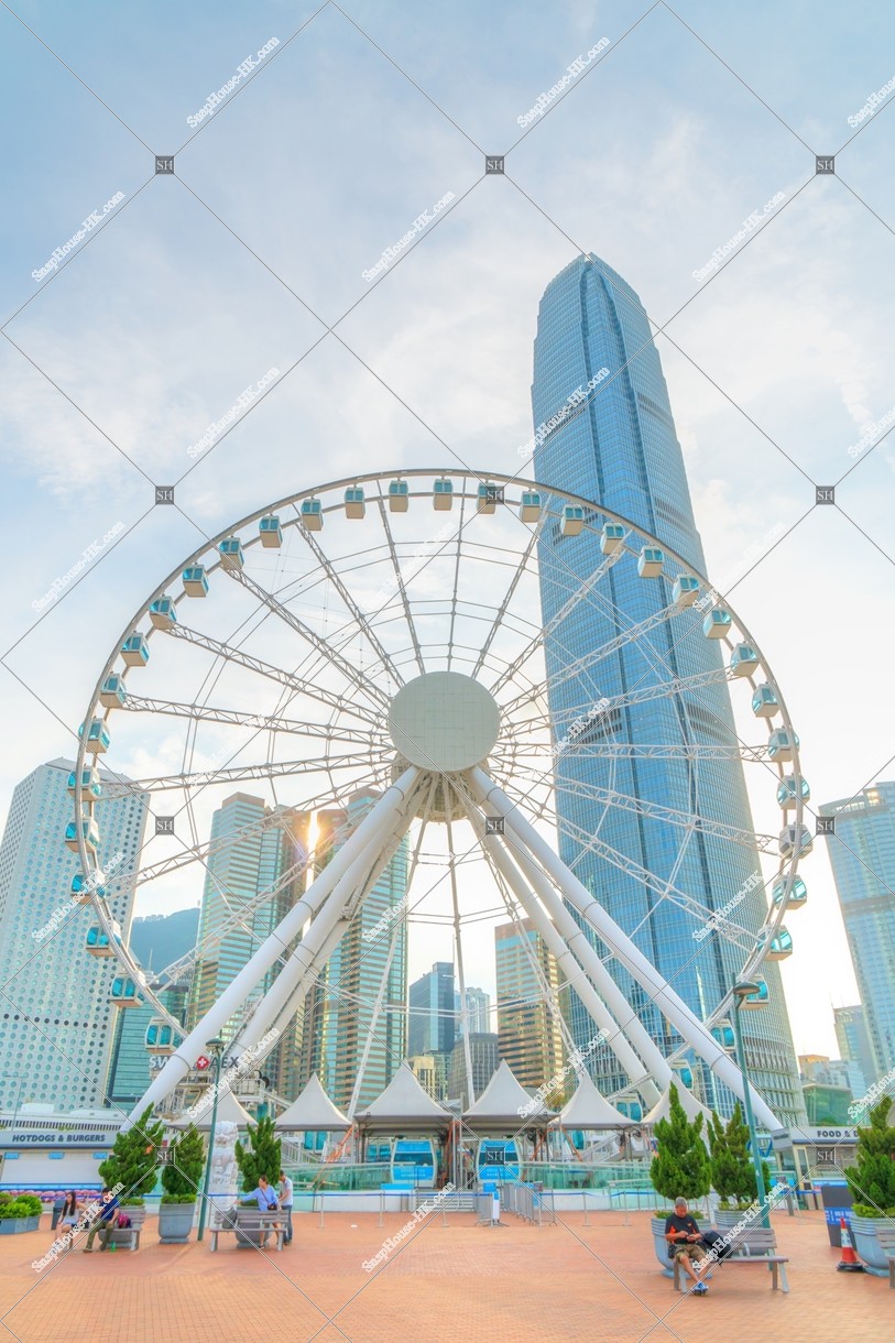 View of The Hong Kong Observation Wheel and ifc2 at sunset time, Central, No.2