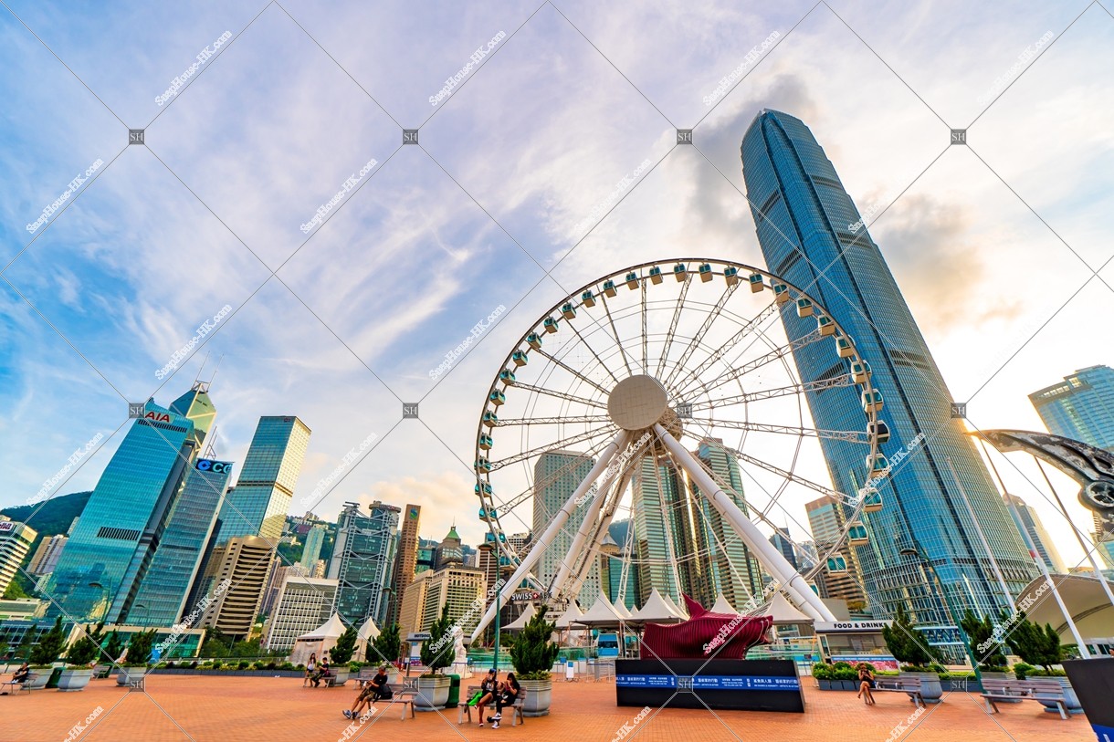 The Hong Kong Observation Wheel and buildings of Central at sunset time, No.1