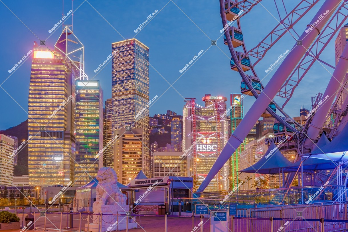 The Hong Kong Observation Wheel and high-rise buildings at Central after sunset, No.2